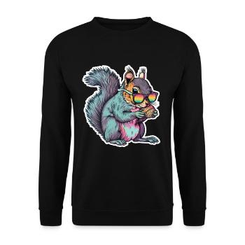 Lustiges Eichhörnchen mit Sonnenbrille - Unisex Pullover - Schwarz - Vorne - Alina (178cm) & Michal (187cm)