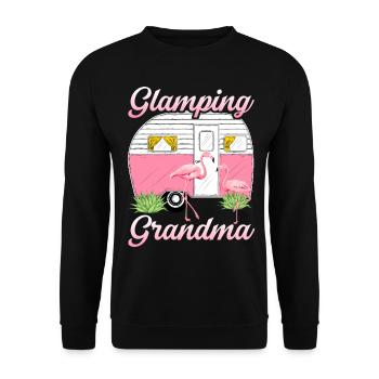 Glamping Oma Glamper Flamingo Wohnmobil Wohnwagen - Unisex Pullover - Schwarz - Vorne - Alina (178cm) & Michal (187cm)