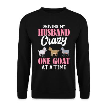 Driving Husband One Goat At Time Crazy Goat Mom Go - Unisex Pullover - Schwarz - Vorne - Alina (178cm) & Michal (187cm)