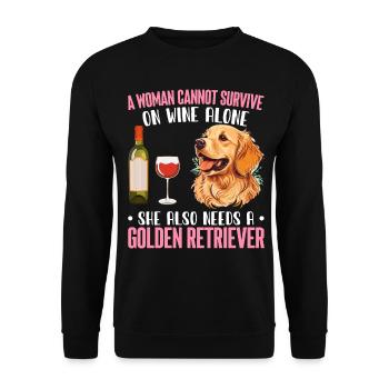 Frau Wein Sie braucht Golden Retriever Hund Hundel - Unisex Pullover - Schwarz - Vorne - Alina (178cm) & Michal (187cm)