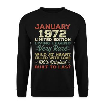 Januar 1972 Geburtstag - Januar 1972, January 1972 - Unisex Pullover - Schwarz - Vorne - Alina (178cm) & Michal (187cm)