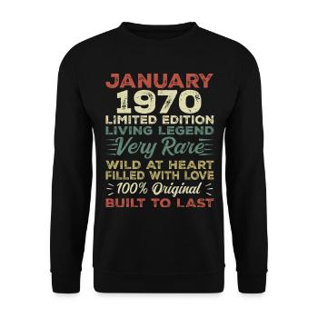 Janvier 1970 Anniversaire - Janvier 1970, Janvier 1970 - Sweat-shirt Unisexe - noir - Devant - Alina (178cm) & Michal (187cm)