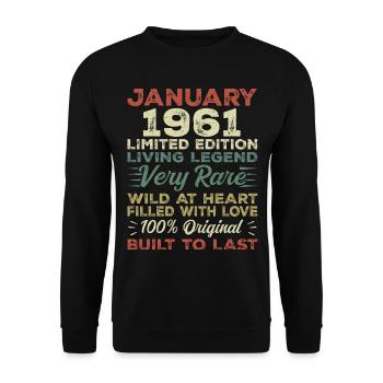 Anniversaire de Janvier 1961 - Janvier 1961, Janvier 1961 - Sweat-shirt Unisexe - noir - Devant - Alina (178cm) & Michal (187cm)