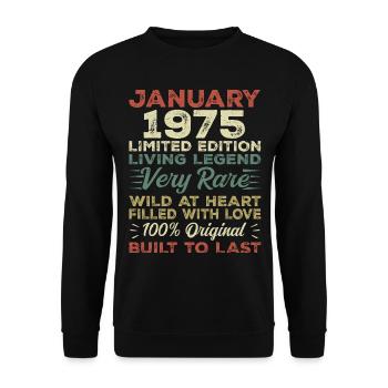 Anniversaire de Janvier 1975 - Janvier 1975, Janvier 1975 - Sweat-shirt Unisexe - noir - Devant - Alina (178cm) & Michal (187cm)