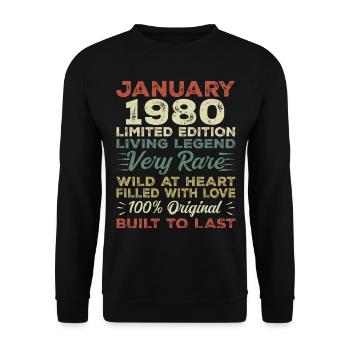 Anniversaire de Janvier 1980 - Janvier 1980, Janvier 1980 - Sweat-shirt Unisexe - noir - Devant - Alina (178cm) & Michal (187cm)