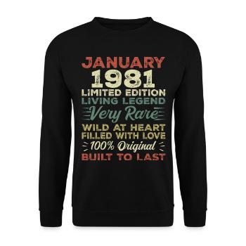 Januar 1981 Geburtstag - Januar 1981, January 1981 - Unisex Pullover - Schwarz - Vorne - Alina (178cm) & Michal (187cm)