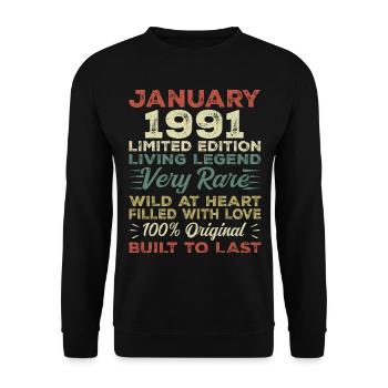 Anniversaire de Janvier 1991 - Janvier 1991, Janvier 1991 - Sweat-shirt Unisexe - noir - Devant - Alina (178cm) & Michal (187cm)