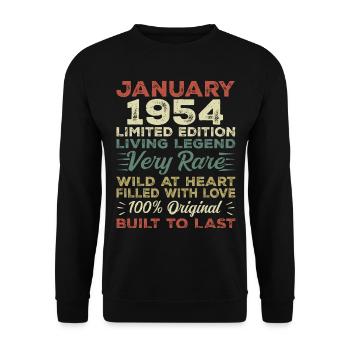 Anniversaire de Janvier 1954 - Janvier 1954, Janvier 1954 - Sweat-shirt Unisexe - noir - Devant - Alina (178cm) & Michal (187cm)