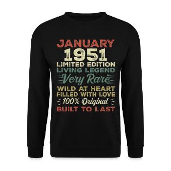 Anniversaire de Janvier 1951 - Janvier 1951, Janvier 1951 - Sweat-shirt Unisexe - noir - Devant - Alina (178cm) & Michal (187cm)