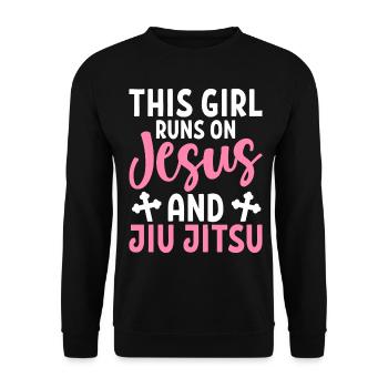 Girl running on Jesus Jiu Jitsu BJJ Martial Arts - Unisex Sweatshirt - black - Front - Alina (178cm) & Michal (187cm)