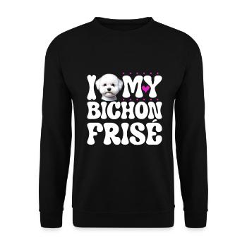 Ich liebe meinen Bichon Frisé - Unisex Pullover - Schwarz - Vorne - Alina (178cm) & Michal (187cm)