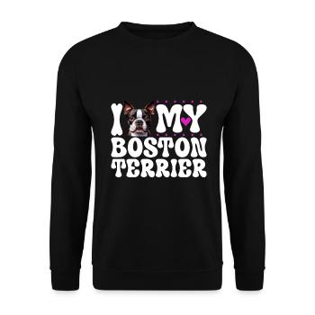 Ich liebe meinen Boston Terrier - Unisex Pullover - Schwarz - Vorne - Alina (178cm) & Michal (187cm)