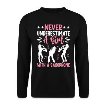 Une fille avec un saxophoniste Saxophoniste - Sweat-shirt Unisexe - noir - Devant - Alina (178cm) & Michal (187cm)