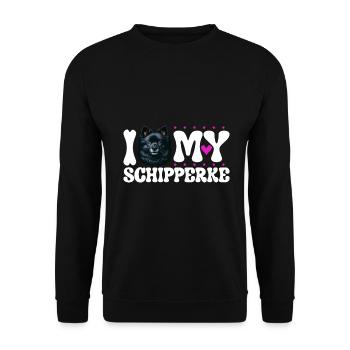 Ich liebe meinen Schipperke - Unisex Pullover - Schwarz - Vorne - Alina (178cm) & Michal (187cm)