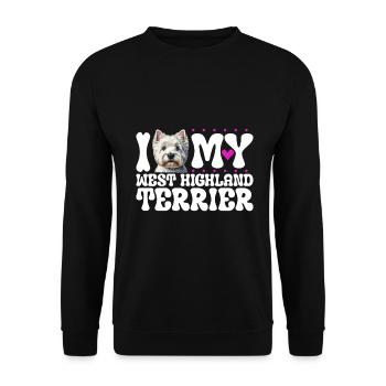 Ich liebe meinen West Highland Terrier - Unisex Pullover - Schwarz - Vorne - Alina (178cm) & Michal (187cm)