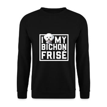 Ich liebe meinen Bichon Frisé - Unisex Pullover - Schwarz - Vorne - Alina (178cm) & Michal (187cm)