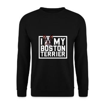 Ich liebe meinen Boston Terrier - Unisex Pullover - Schwarz - Vorne - Alina (178cm) & Michal (187cm)