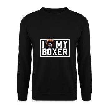 Ich liebe meinen Boxer - Unisex Pullover - Schwarz - Vorne - Alina (178cm) & Michal (187cm)