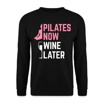 Pilates Now Wine Later Instructor Yoga Exercise - Unisex Sweatshirt - black - Front - Alina (178cm) & Michal (187cm)