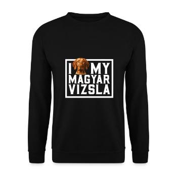 Ich liebe meinen Magyar Vizsla - Unisex Pullover - Schwarz - Vorne - Alina (178cm) & Michal (187cm)