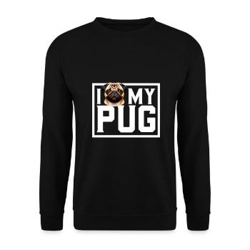 Ich liebe meinen Mops - Unisex Pullover - Schwarz - Vorne - Alina (178cm) & Michal (187cm)