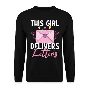 This Girl Delivers Letters Weibliche - Unisex Pullover - Schwarz - Vorne - Alina (178cm) & Michal (187cm)
