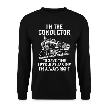 Niedlicher Zugführer Männer Frauen Eisenbahn Zug Liebhaber - Unisex Pullover - Schwarz - Vorne - Alina (178cm) & Michal (187cm)
