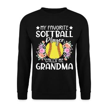 Mein Lieblings-Softballspieler nennt mich Oma - Unisex Pullover - Schwarz - Vorne - Alina (178cm) & Michal (187cm)