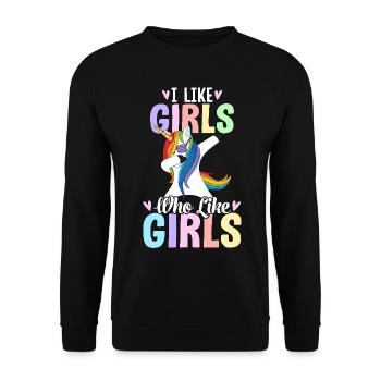 I like girls who like girls like lesbian pride - Unisex Sweatshirt - black - Front - Alina (178cm) & Michal (187cm)