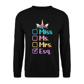 Female Lawyer Miss Ms. Mrs. Esq. Graphic for - Unisex Sweatshirt - black - Front - Alina (178cm) & Michal (187cm)