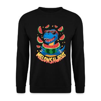 Melonsaurus Lustiger Dinosaurier für einen - Unisex Pullover - Schwarz - Vorne - Alina (178cm) & Michal (187cm)