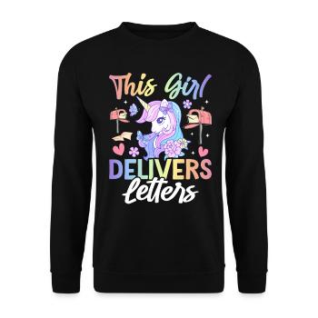 This Girl Delivers Letters Female Postal Service - Unisex Pullover - Schwarz - Vorne - Alina (178cm) & Michal (187cm)