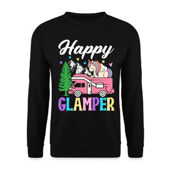 Happy Glamper Glamping Camper Grafikdesign für - Unisex Pullover - Schwarz - Vorne - Alina (178cm) & Michal (187cm)