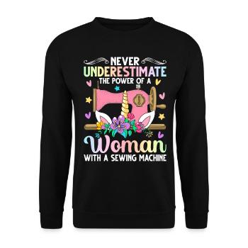 Le pouvoir d’une femme avec une couturière à la machine à coudre - Sweat-shirt Unisexe - noir - Devant - Alina (178cm) & Michal (187cm)