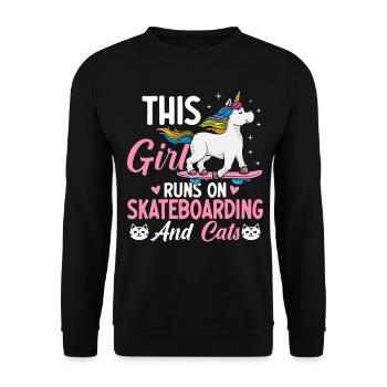 Skateboard et chats Skateuses - Sweat-shirt Unisexe - noir - Devant - Alina (178cm) & Michal (187cm)