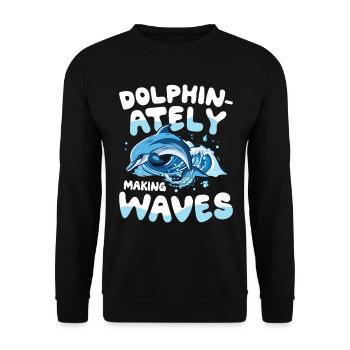 Dolphin-ately Making Waves - Unisex Pullover - Schwarz - Vorne - Alina (178cm) & Michal (187cm)