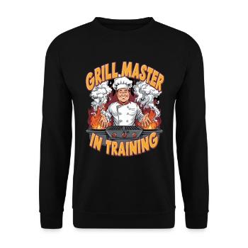 Grillmeister in der Ausbildung Lustiger BBQ-Humor - Unisex Pullover - Schwarz - Vorne - Alina (178cm) & Michal (187cm)