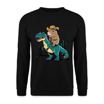 Niedliches Capybara auf Dinosaurier für einen - Unisex Pullover - Schwarz - Vorne - Alina (178cm) & Michal (187cm)