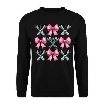 Coquette Bogen Mechaniker Schraubenschlüssel rosa - Unisex Pullover - Schwarz - Vorne - Alina (178cm) & Michal (187cm)