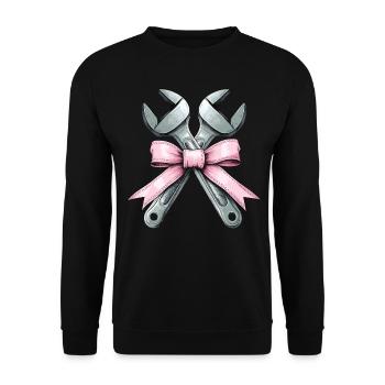 Coquette Bogen Mechaniker Schraubenschlüssel rosa - Unisex Pullover - Schwarz - Vorne - Alina (178cm) & Michal (187cm)