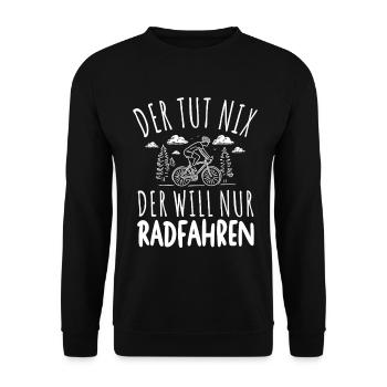 DER TUT NIX DER WILL NUR RADFAHREN SPRUCH HERREN - Unisex Pullover - Schwarz - Vorne - Alina (178cm) & Michal (187cm)