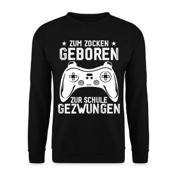 Né pour jouer, forcé d’aller à l’école - Sweat-shirt Unisexe - noir - Devant - Alina (178cm) & Michal (187cm)