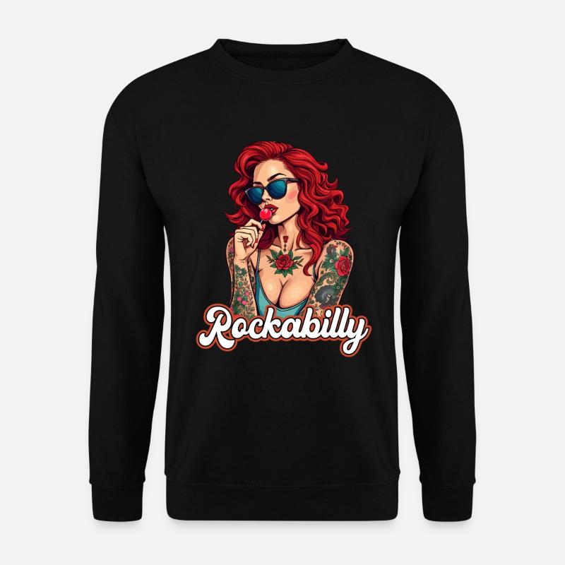 Cool Rockabilly Frau im Syle der 50er - Unisex Pullover - Schwarz