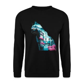 Silhouette Paysage Chat Paris - Sweat-shirt Unisexe - noir - Devant - Alina (178cm) & Michal (187cm)