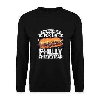 Nur hier für das Philly Cheesesteak - Unisex Pullover - Schwarz - Vorne - Alina (178cm) & Michal (187cm)