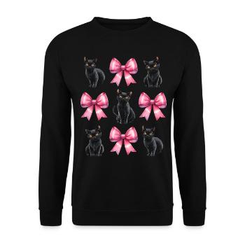 Coquette Bow Black Cat Mom Pink Bow - Unisex Sweatshirt - black - Front - Alina (178cm) & Michal (187cm)