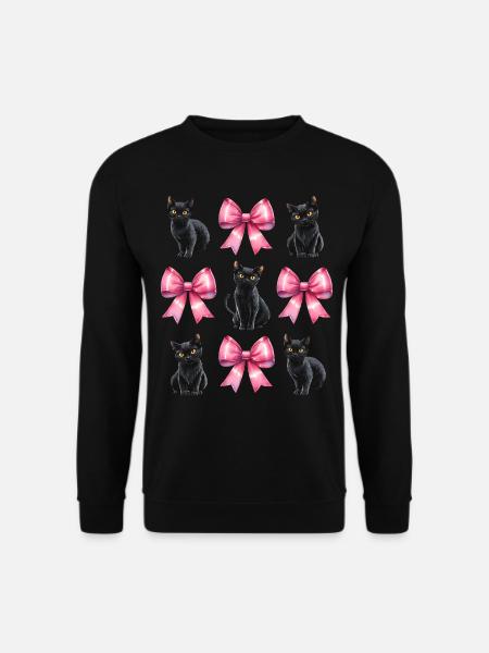 Coquette Bow Black Cat Mom Pink Bow - Unisex Sweatshirt - black