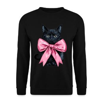 Coquette Bow Black Cat Mom Pink Bow - Unisex Sweatshirt - black - Front - Alina (178cm) & Michal (187cm)