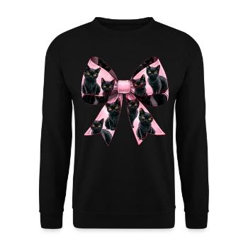 Nœud Coquette Chat Noir Motif Maman Rose - Sweat-shirt Unisexe - noir - Devant - Alina (178cm) & Michal (187cm)