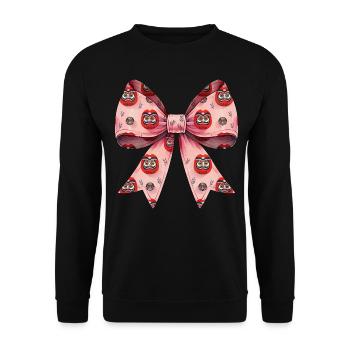 Coquette Bogen Daruma Puppe Japan Muster Rosa Band - Unisex Pullover - Schwarz - Vorne - Alina (178cm) & Michal (187cm)